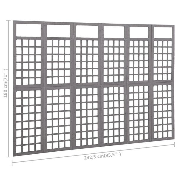 Spalier/Paravent 6-teilig Massivholz Tanne Grau 242,5x180 cm