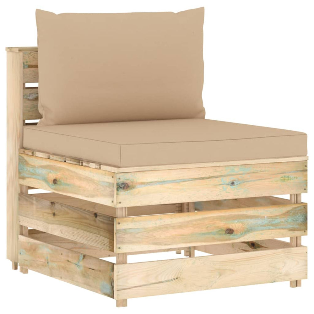 Modulares Mittelsofa mit Kissen Grün Imprägniertes Holz