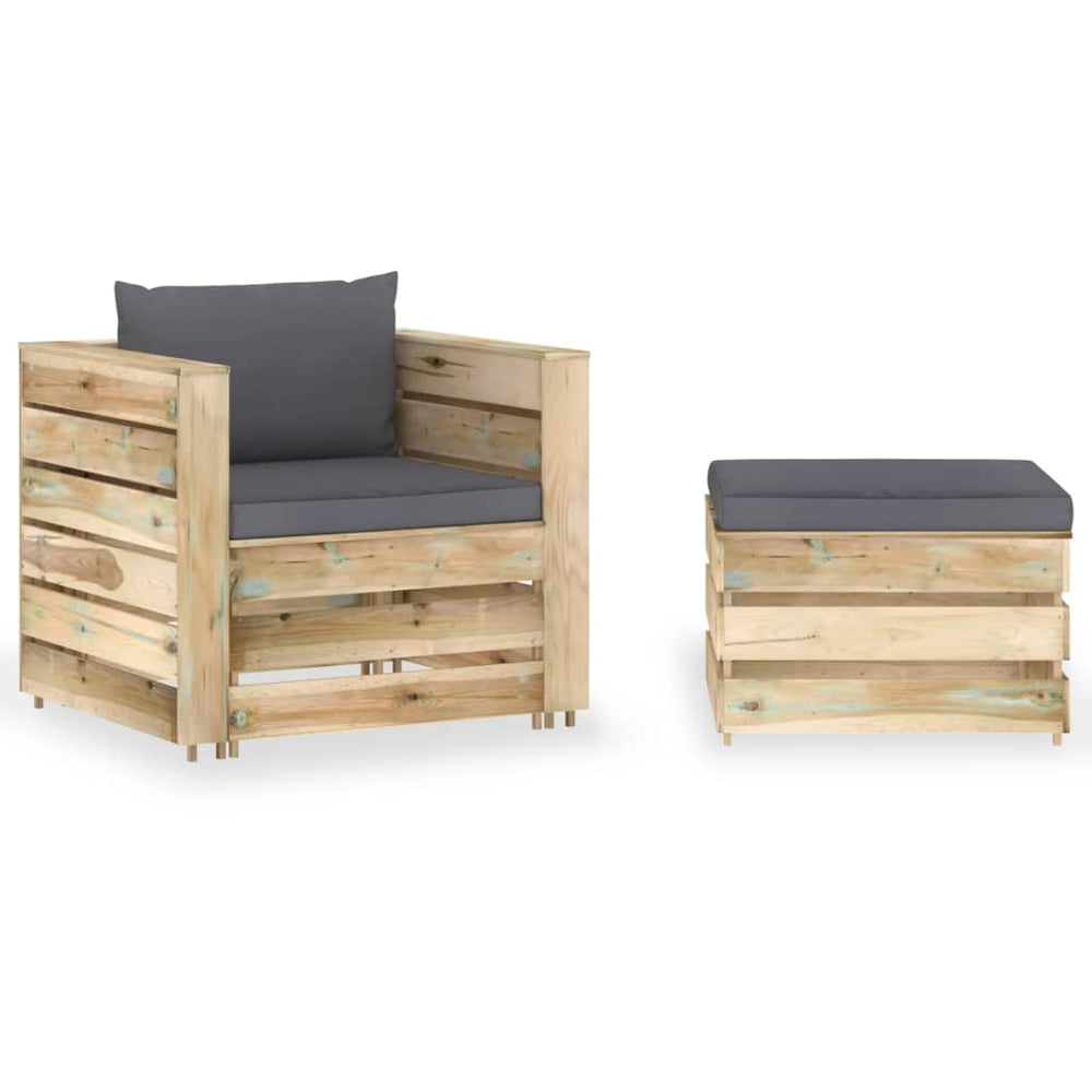 vidaXL Salon de jardin 2 pcs avec coussins Bois imprégné Vert