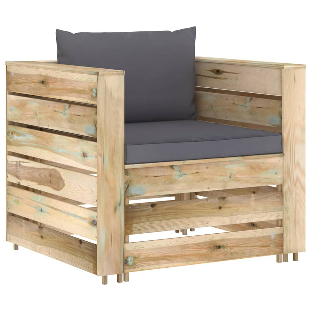 vidaXL Salon de jardin 2 pcs avec coussins Bois imprégné Vert