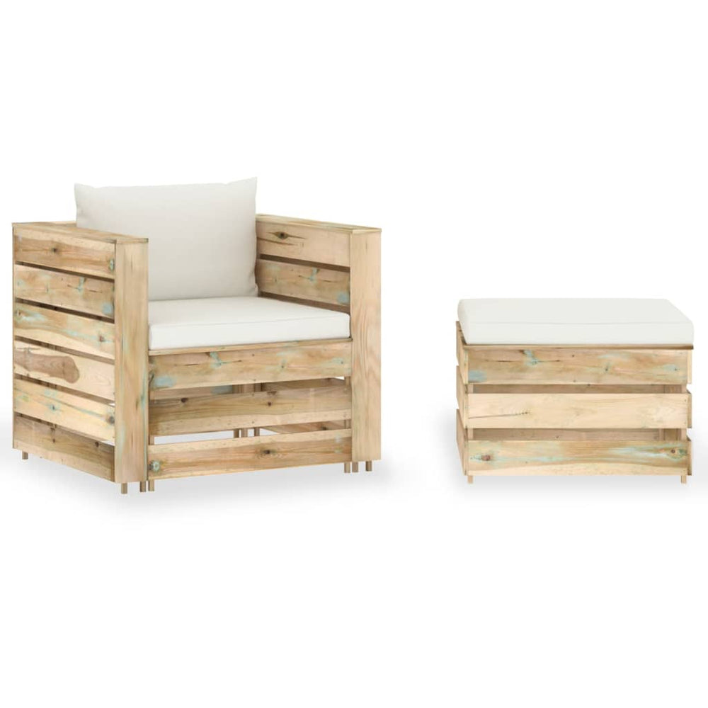 vidaXL Salon de jardin 2 pcs avec coussins Bois imprégné Vert