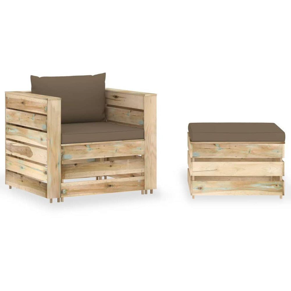 vidaXL Salon de jardin 2 pcs avec coussins Bois imprégné Vert