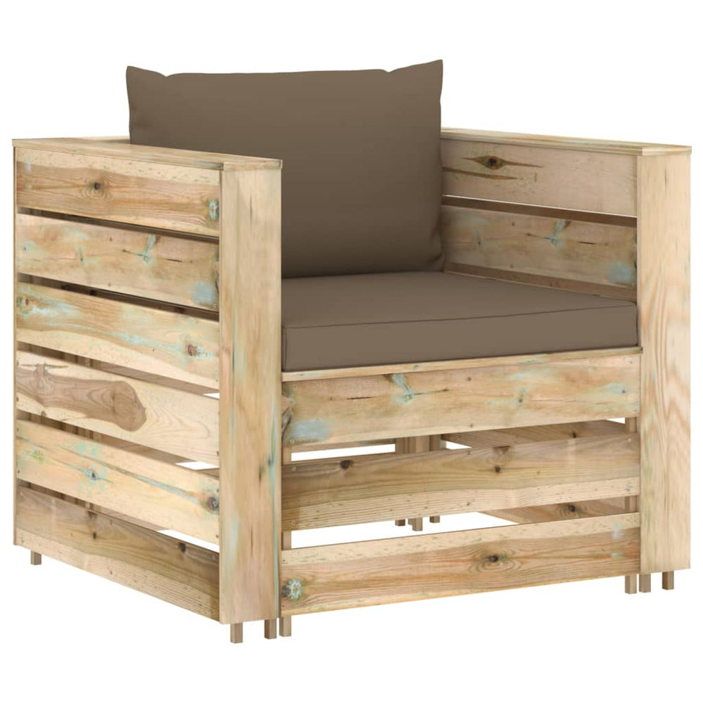 vidaXL Salon de jardin 2 pcs avec coussins Bois imprégné Vert