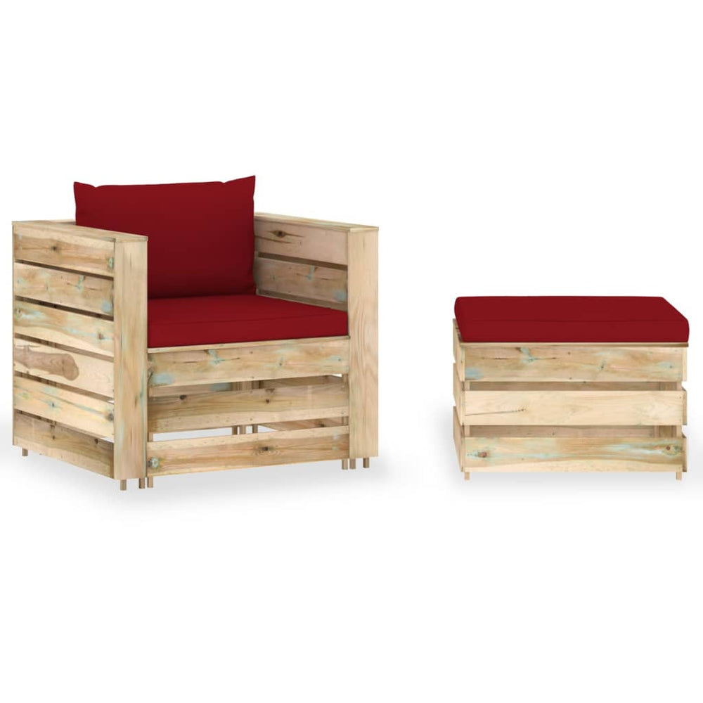 vidaXL Salon de jardin 2 pcs avec coussins Bois imprégné Vert