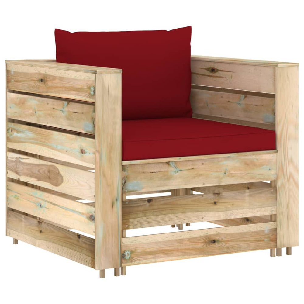 vidaXL Salon de jardin 2 pcs avec coussins Bois imprégné Vert