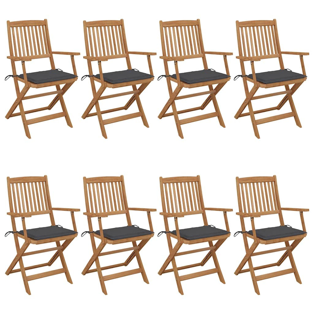 vidaXL 8 pcs Folding Garden Chairs with Cushions Solid Acacia Wood