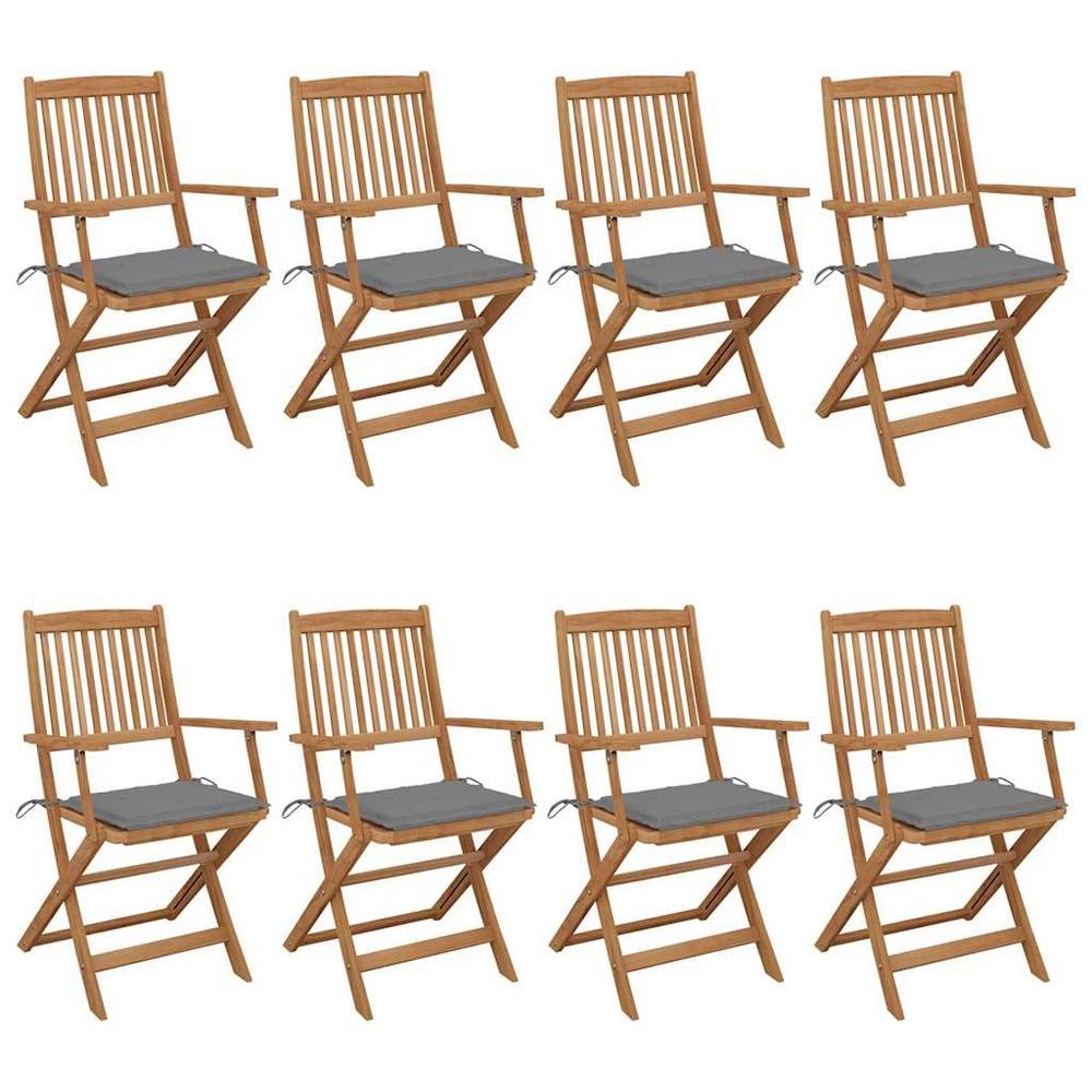 vidaXL 8 pcs. Folding Garden Chairs with Cushions Solid Acacia Wood