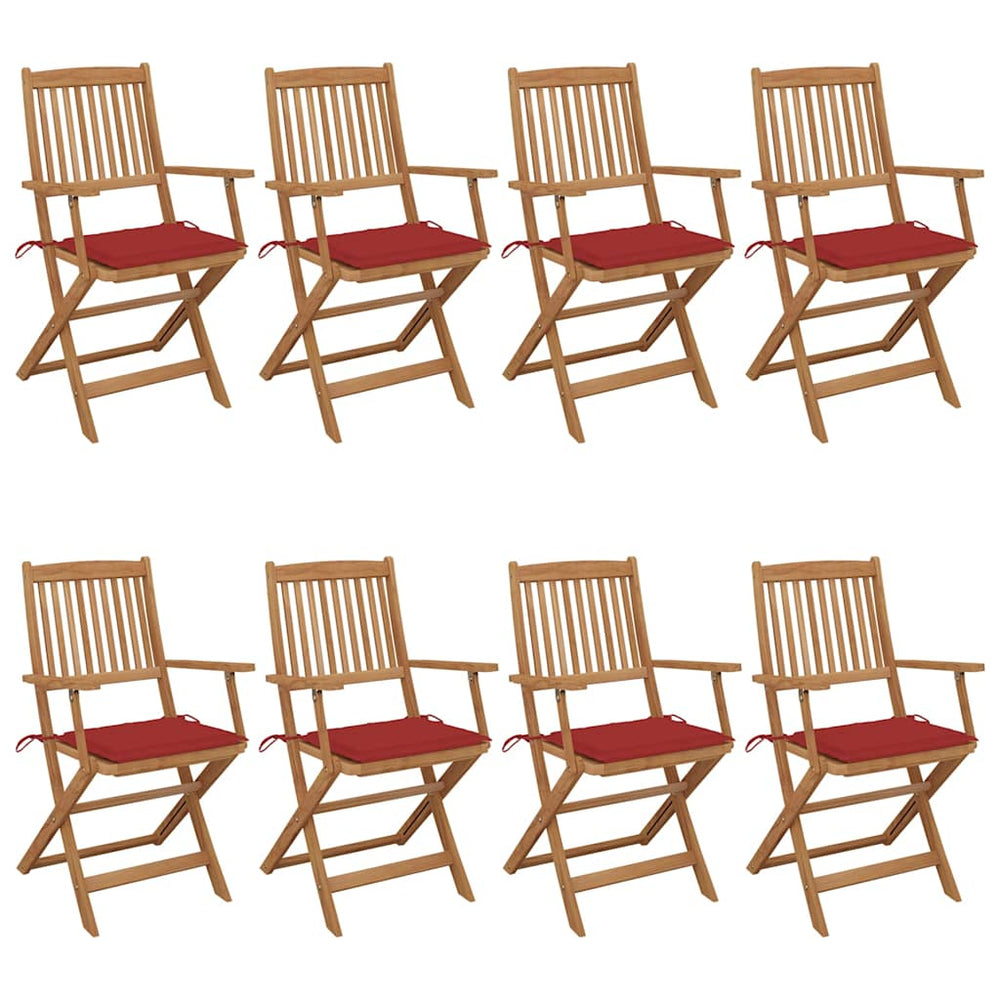 vidaXL 8 pcs Folding Garden Chairs with Cushions Solid Acacia Wood