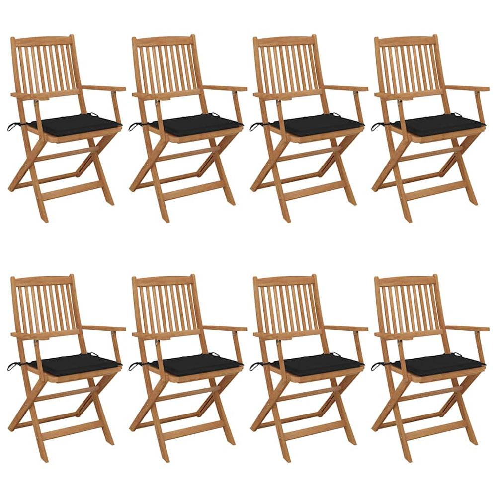 vidaXL 8 pcs Folding Garden Chairs with Cushions Solid Acacia Wood