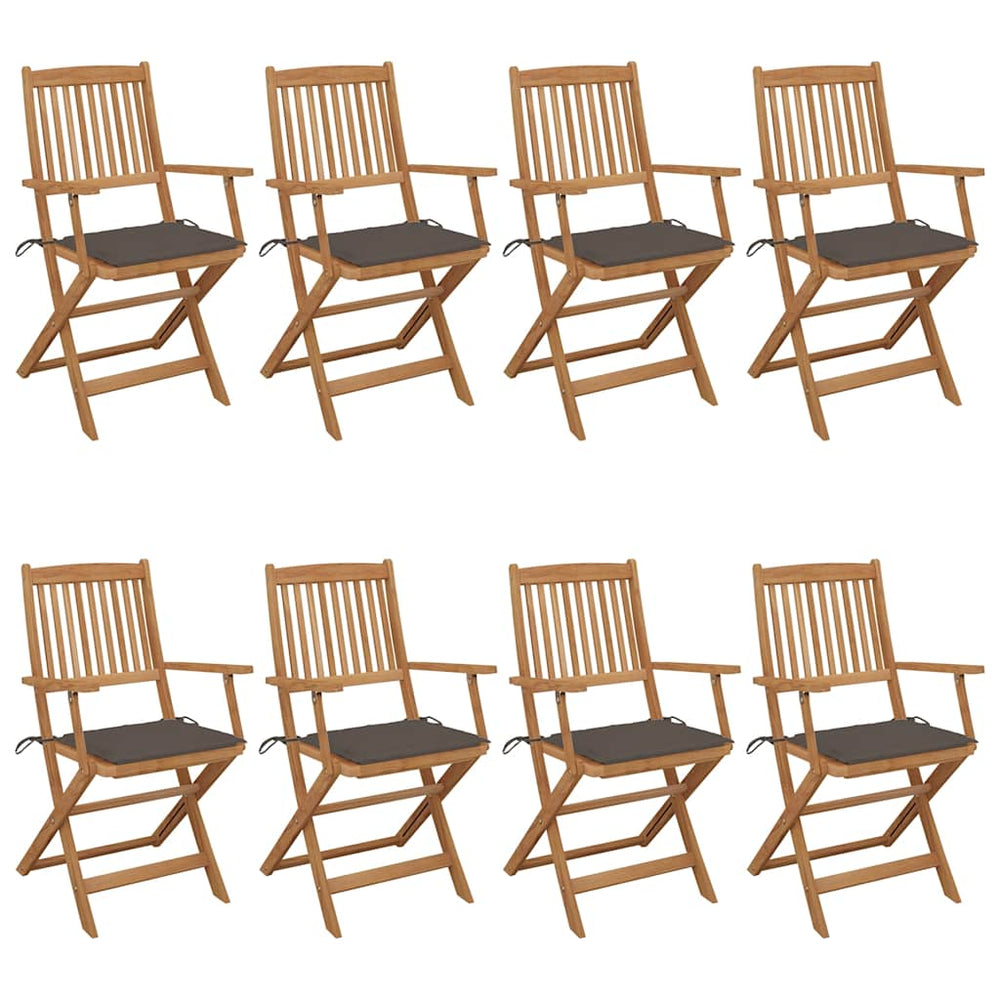 vidaXL 8 pcs Folding Garden Chairs with Cushions Solid Acacia Wood