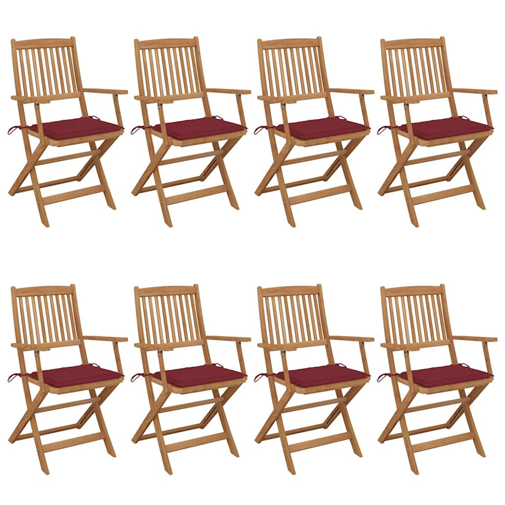 vidaXL 8 pcs Folding Garden Chairs with Cushions Solid Acacia Wood