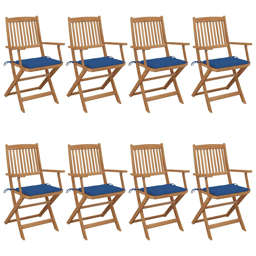 vidaXL 8 pcs Folding Garden Chairs with Cushions Solid Acacia Wood