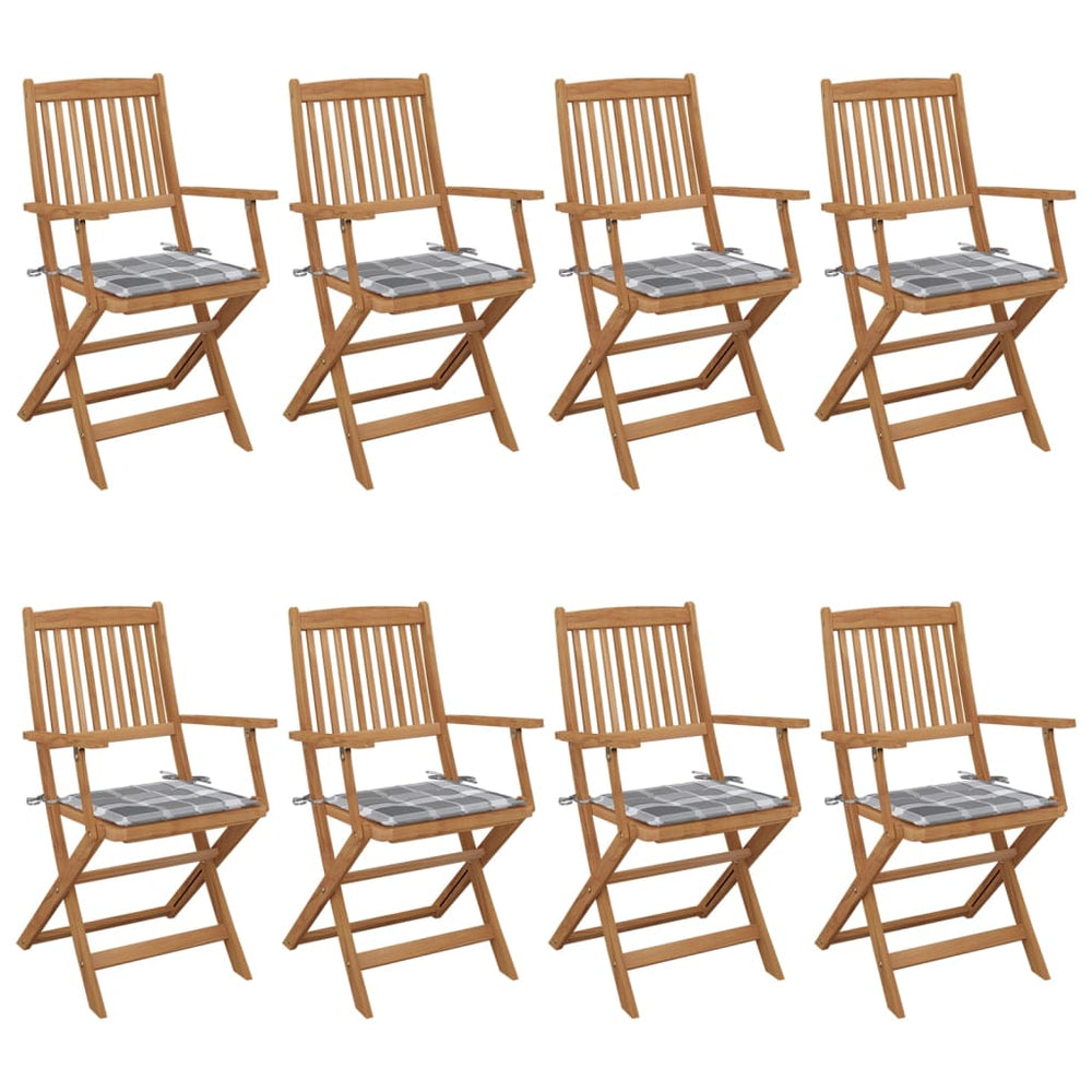 vidaXL 8 pcs. Foldable Garden Chairs with Cushions Solid Acacia Wood