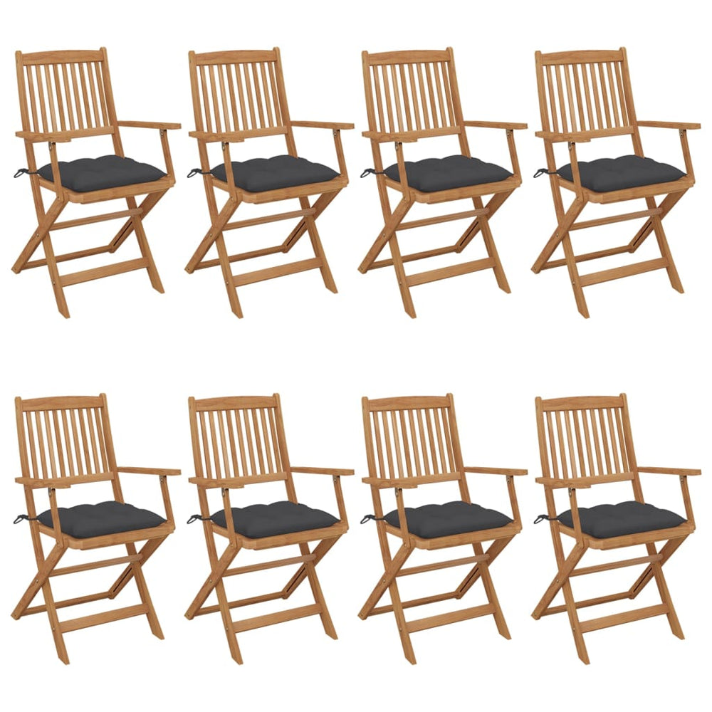 vidaXL 8 pcs. Folding Garden Chairs with Cushions Solid Acacia Wood
