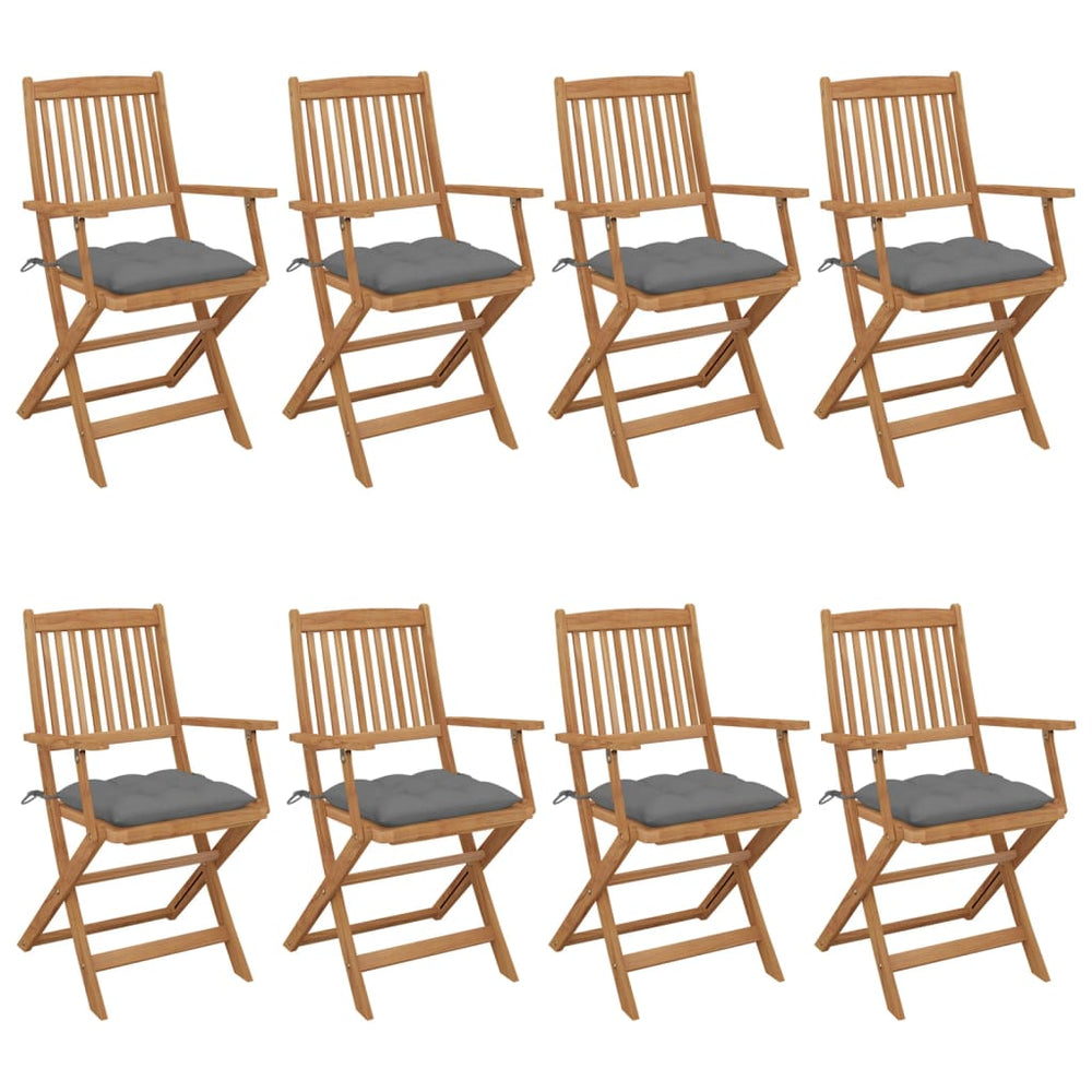vidaXL 8 pcs. Foldable Garden Chairs with Cushions Solid Acacia Wood