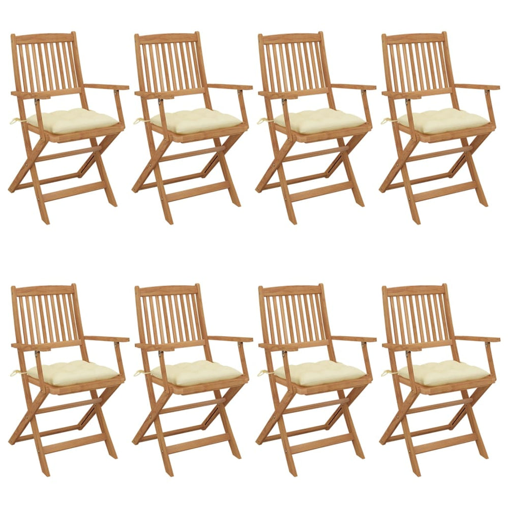 vidaXL 8 pcs Folding Garden Chairs with Cushions Solid Acacia Wood