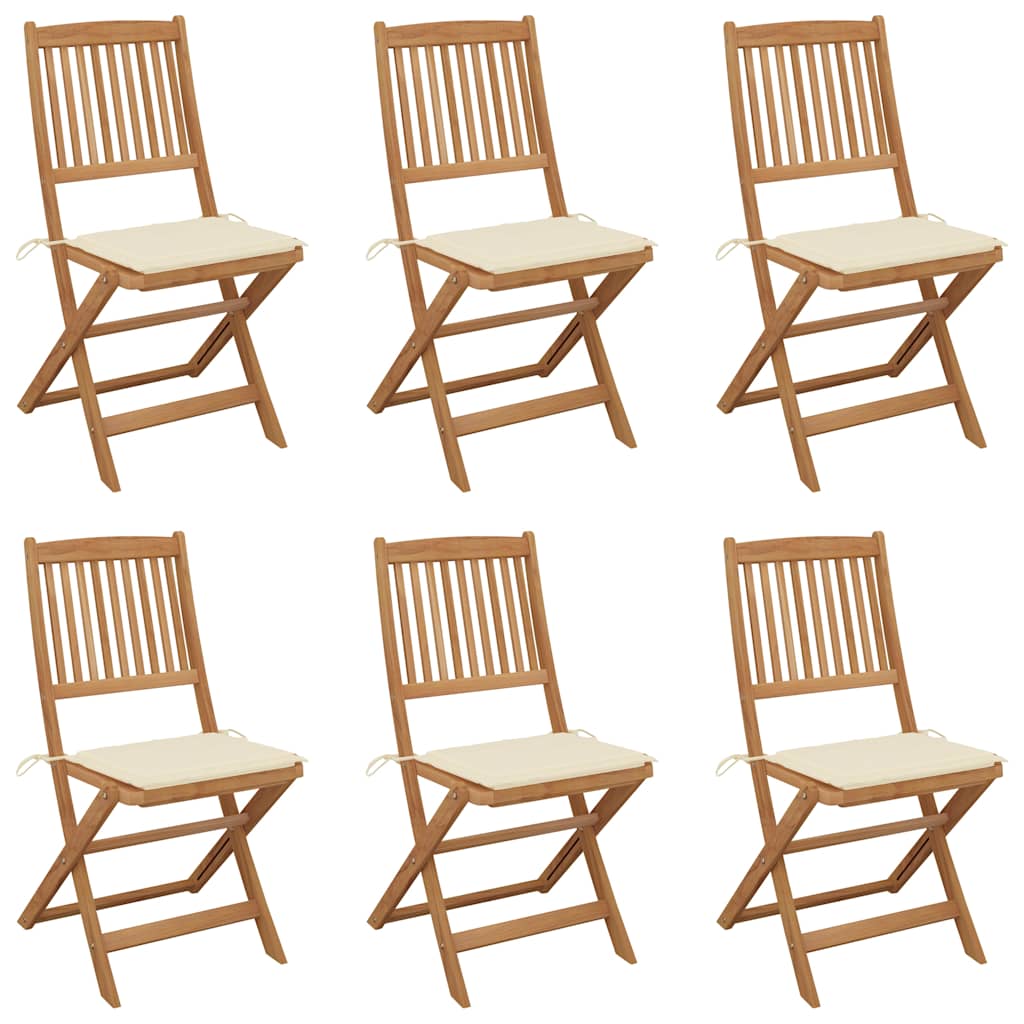 vidaXL Chaises de jardin pliables 6 pcs avec coussins Bois d'acacia massif