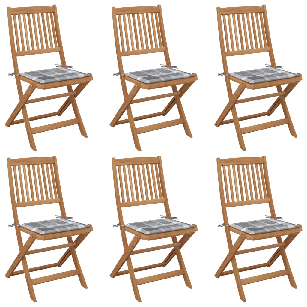 vidaXL Chaises de jardin pliables 6 pcs avec coussins Bois d'acacia massif