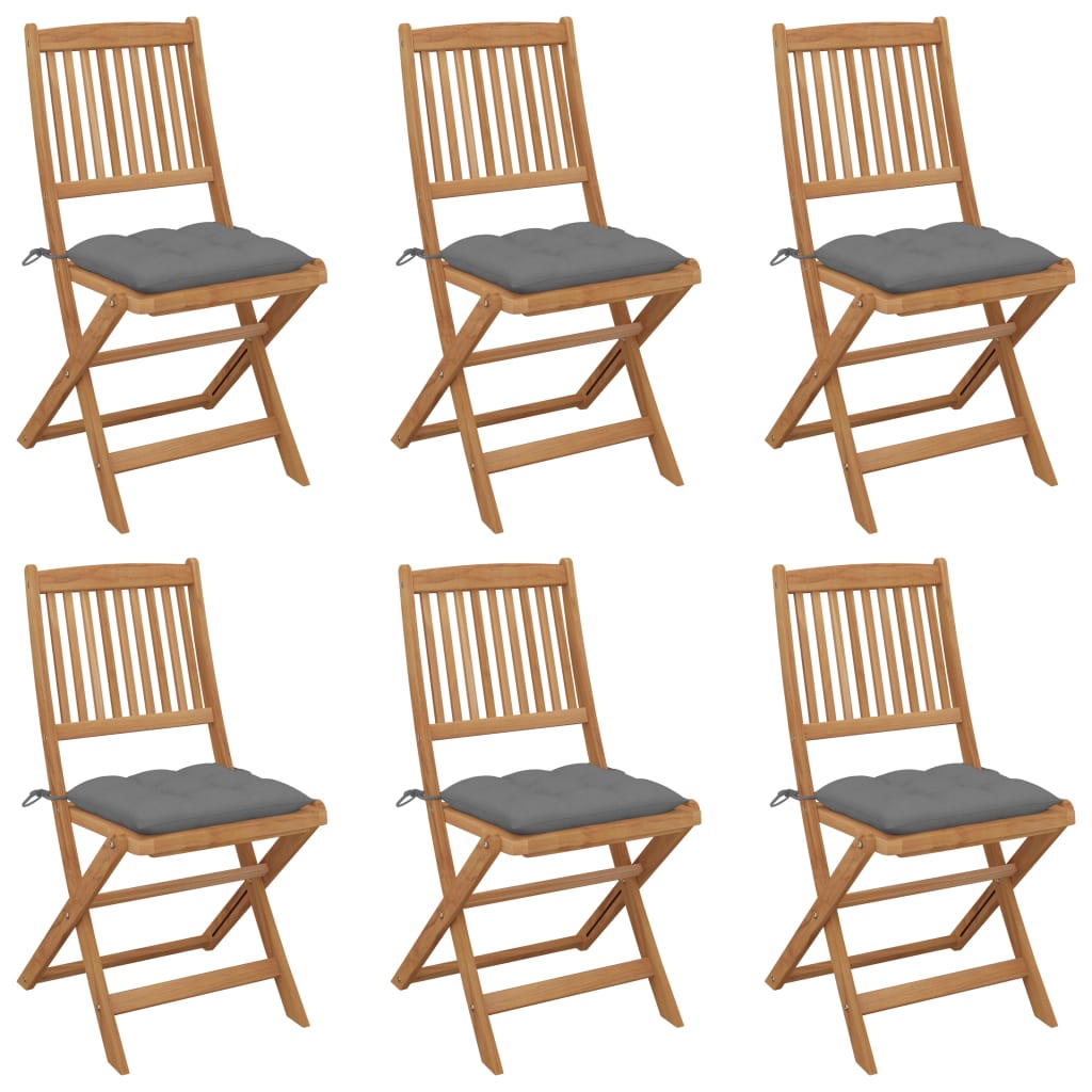 vidaXL Chaises de jardin pliables 6 pcs avec coussins Bois d'acacia massif