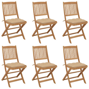 vidaXL Chaises de jardin pliables 6 pcs avec coussins Bois d'acacia massif