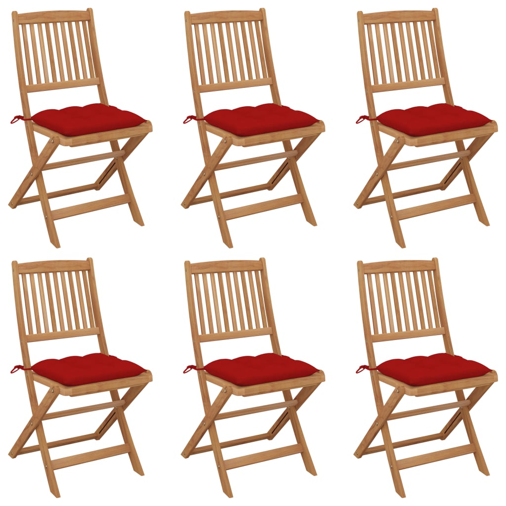 vidaXL Chaises de jardin pliables 6 pcs avec coussins Bois d'acacia massif