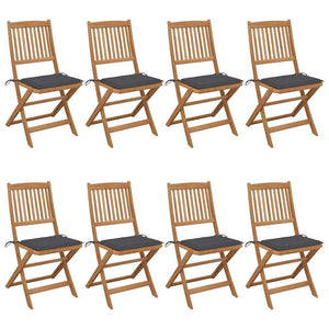 vidaXL 8 pcs Folding Garden Chairs with Cushions Solid Acacia Wood