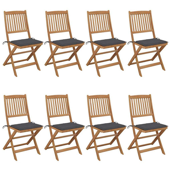 vidaXL 8 pcs Folding Garden Chairs with Cushions Solid Acacia Wood