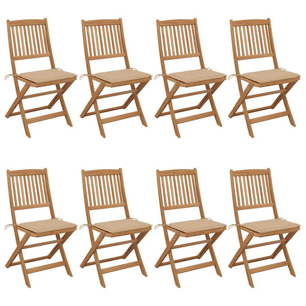 vidaXL Chaises de jardin pliantes 8 pcs avec coussins Bois d'acacia massif