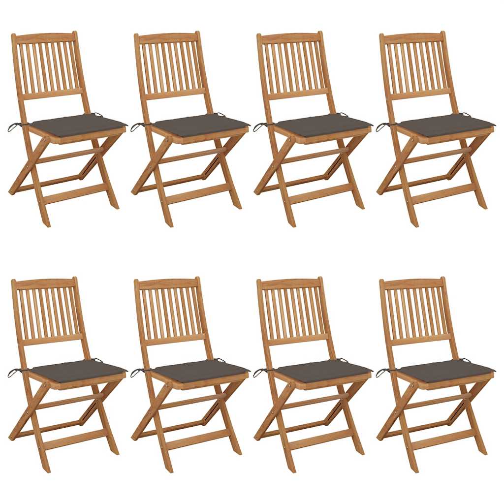 vidaXL Chaises de jardin pliantes 8 pcs avec coussins Bois d'acacia massif