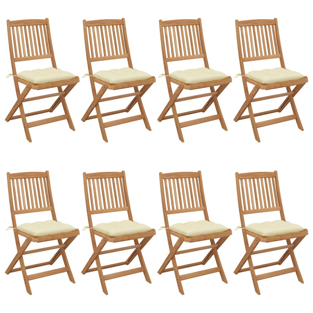 vidaXL Chaises de jardin pliantes 8 pcs avec coussins Bois d'acacia massif