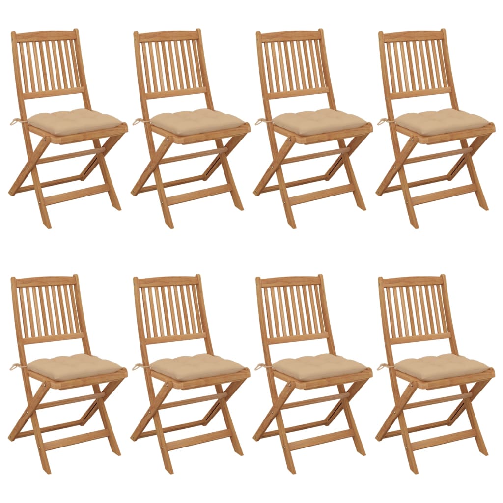 vidaXL Chaises de jardin pliantes 8 pcs avec coussins Bois d'acacia massif