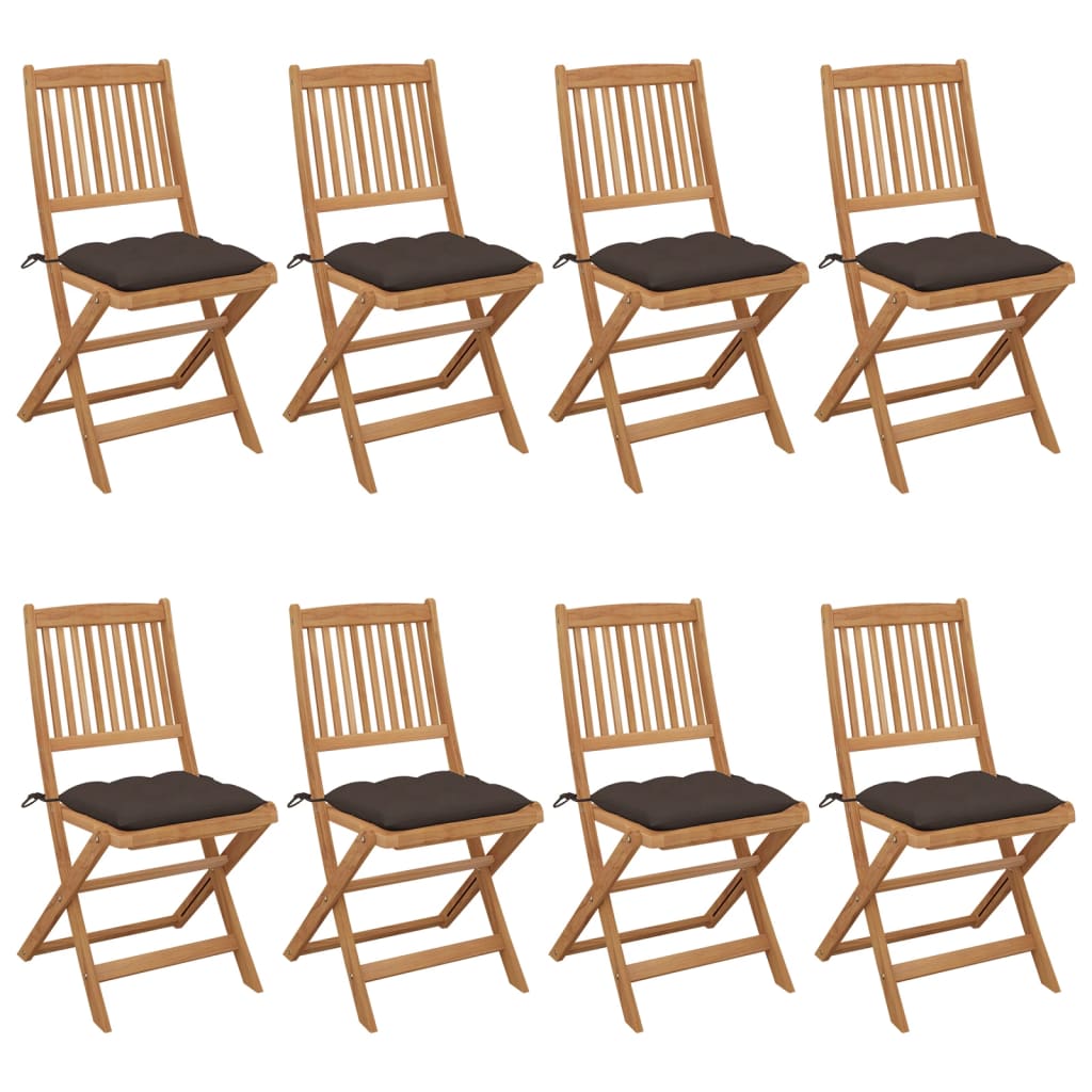 vidaXL Chaises de jardin pliantes 8 pcs avec coussins Bois d'acacia massif