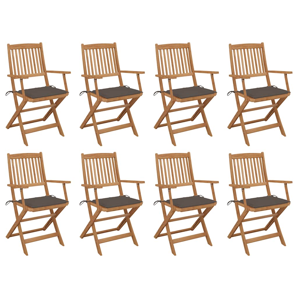 vidaXL Chaises de jardin pliantes avec coussins 8 pcs Bois d'acacia massif