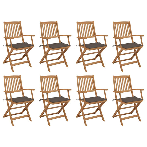 vidaXL Chaises de jardin pliantes avec coussins 8 pcs Bois d'acacia massif