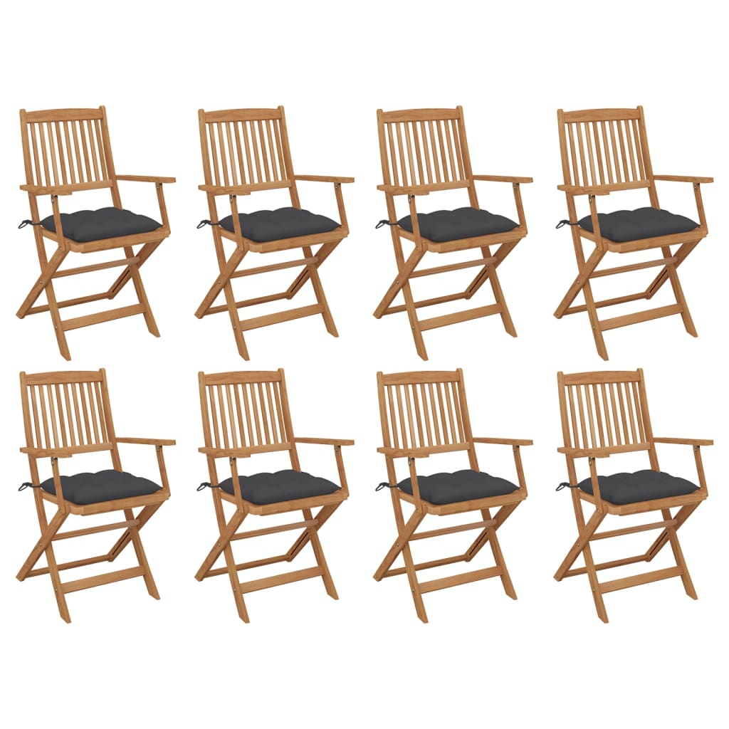 vidaXL Chaises de jardin pliantes avec coussins 8 pcs Bois d'acacia massif