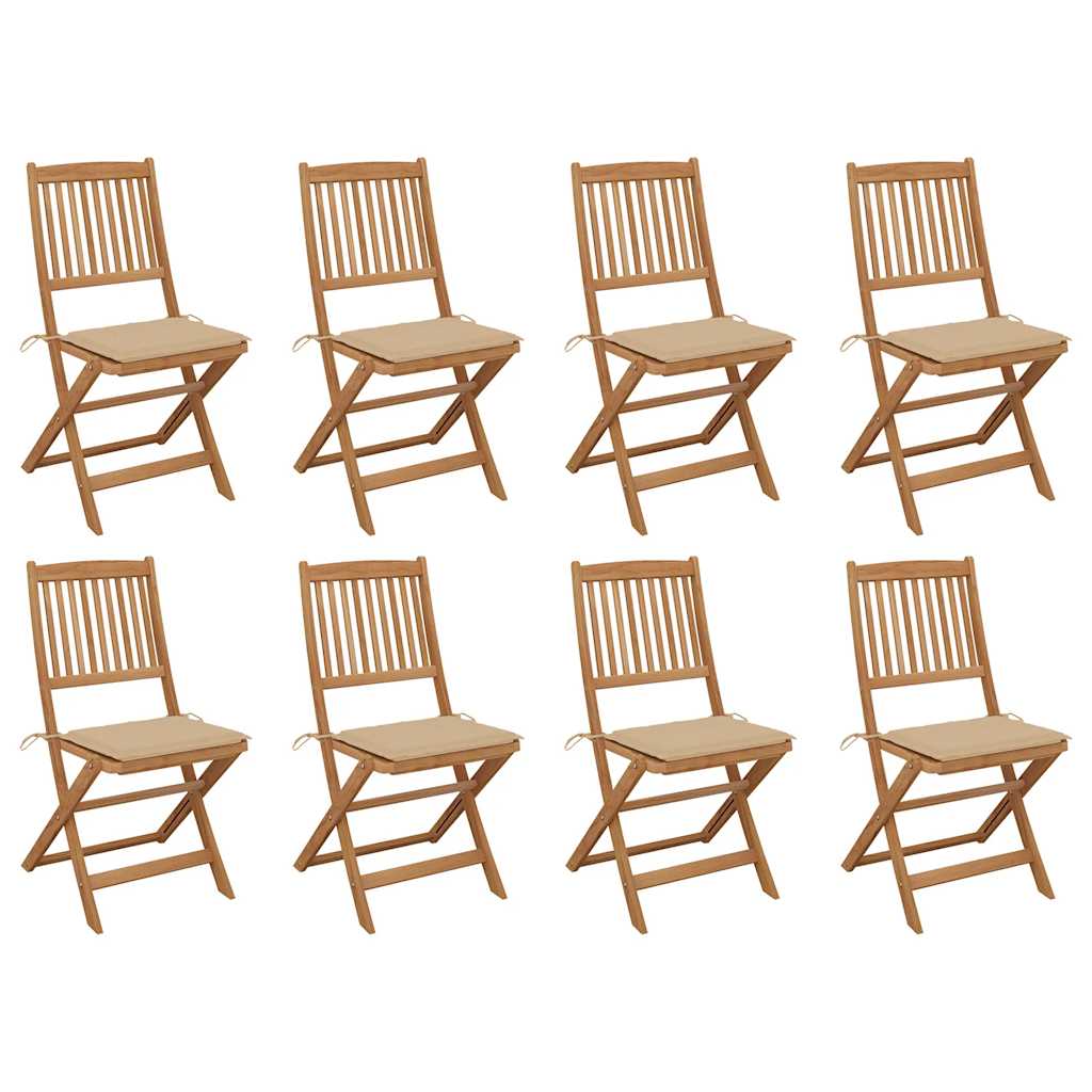 vidaXL Chaises de jardin pliantes avec coussins 8 pcs Bois d'acacia massif
