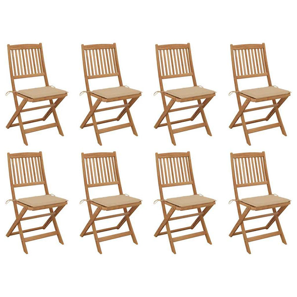 vidaXL Chaises de jardin pliantes avec coussins 8 pcs Bois d'acacia massif