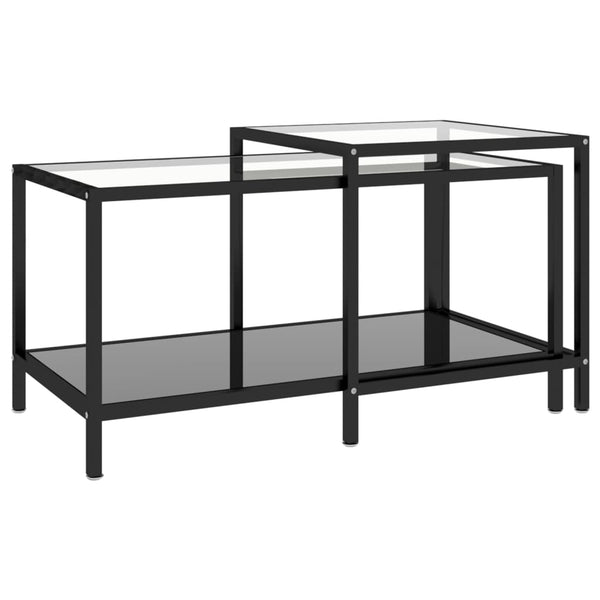 Schwarze Glas-Beistelltische, 2er-Set