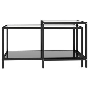 Schwarze Glas-Beistelltische, 2er-Set