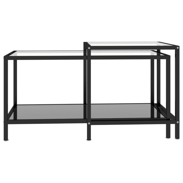Schwarze Glas-Beistelltische, 2er-Set