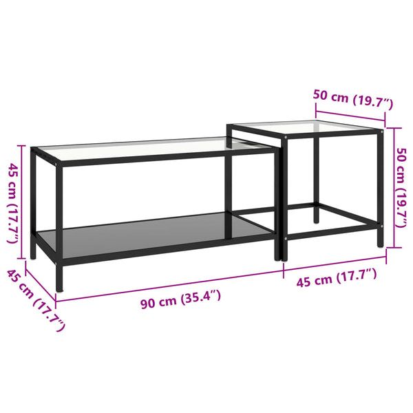 Schwarze Glas-Beistelltische, 2er-Set