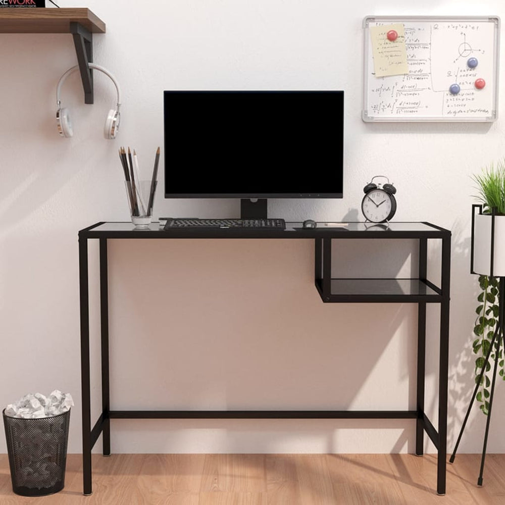 Computertisch Schwarz Marmor Hartglas 100 cm
