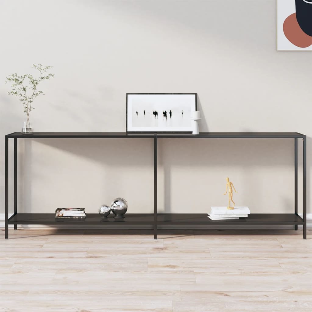 Schwarzer Konsolentisch aus Glas, 220 cm