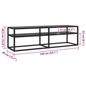 Schwarzer TV-Schrank mit Hartglas, 140 cm