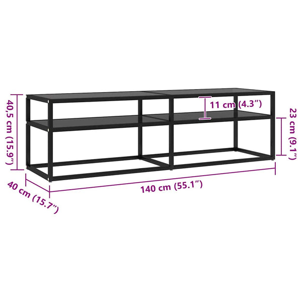 Schwarzer TV-Schrank mit Hartglas, 140 cm