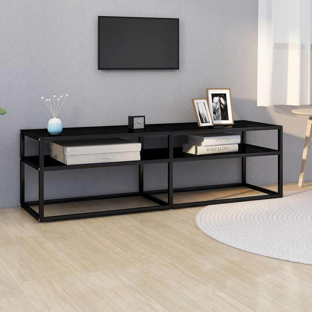 Schwarzer TV-Schrank mit Hartglas, 140 cm