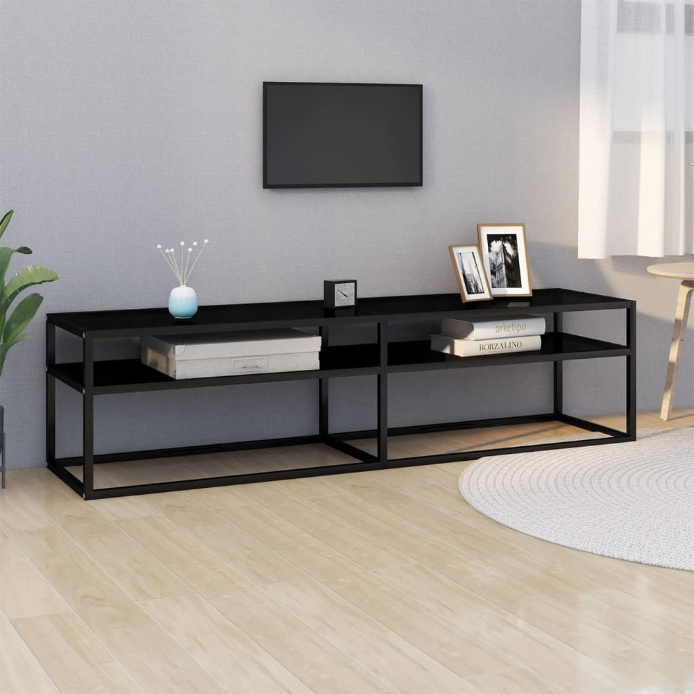 Schwarzer TV-Schrank mit Hartglas, 160 cm