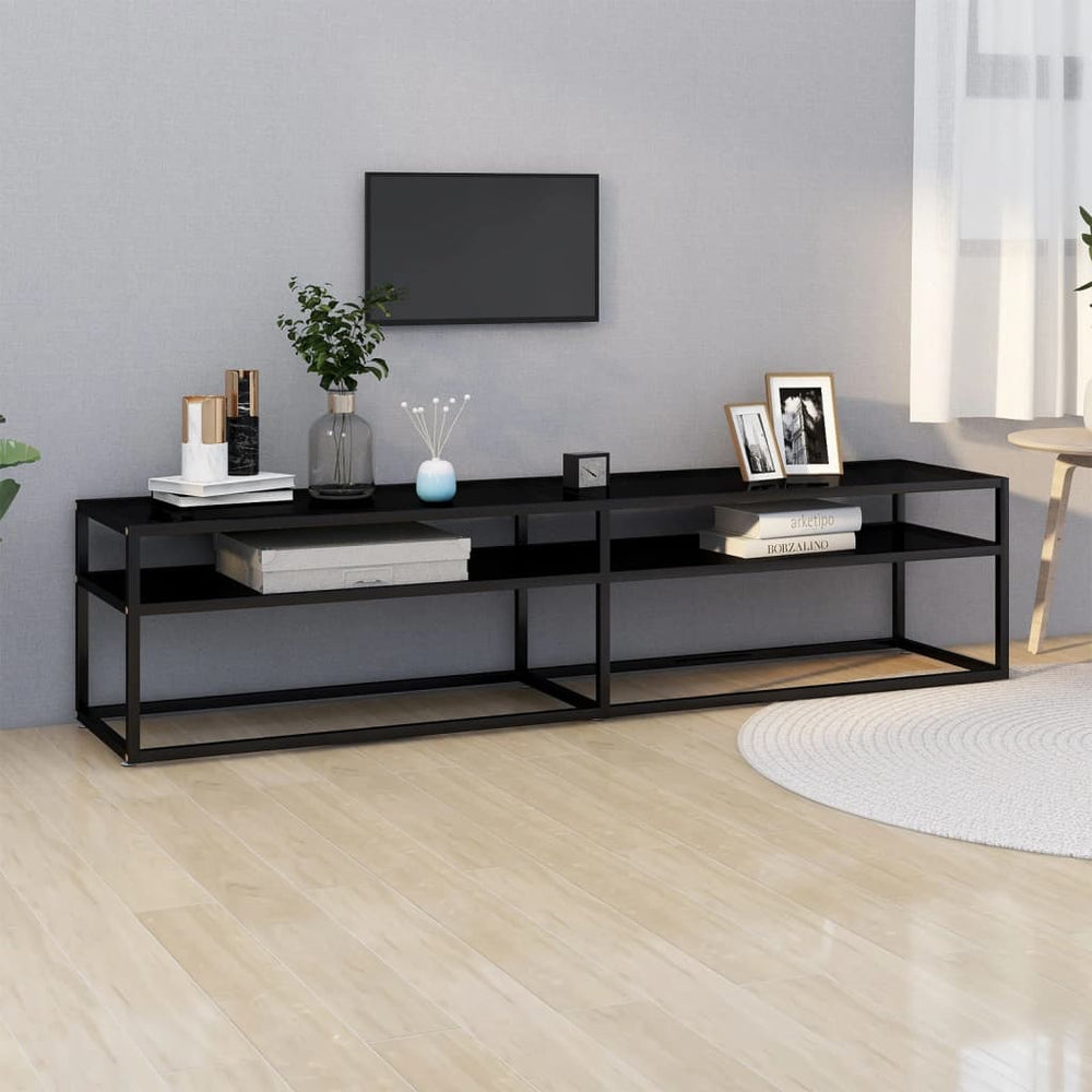 Schwarzer TV-Schrank mit Hartglas, 180 cm