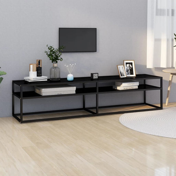Schwarzer TV-Schrank mit Hartglas, 180 cm