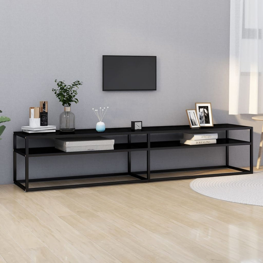 Schwarzer TV-Schrank mit Hartglas, 200 cm